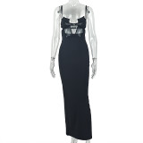 Women Solid Backless Sexy Slit Bandeau Bodycon Dress