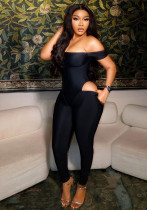 Women Stretchy Backless Raglan Sleeve Off-Shoulder Solid Jumpsuit Women Stretchy Backless Raglan Sleeve Off-Shoulder Solid Jumpsuit