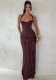 Women Sexy Halter Neck Strapless Ribbon Maxi Dress