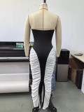 Women's Slim-Fit Sexy Sleeveless Low-Back Color-Block Slim-Waist Ruched Chic Evening Dress