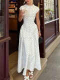 Summer Women's Chic Slim-Fit Polka Dot A-Line Short-Sleeve Maxi Dress for Holidays