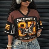 Women's Fashionable Print Short Sleeves Cropped T-Shirt