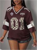 Y2K Women's Breathable Quick-Dry Mesh V-Neck Print Loose-Fit Short-Sleeve Soccer Jersey