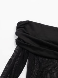 Women's Off-Shoulder See-Through Ruched Slim-Fit Bodycon Long Dress