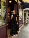 Summer Women's Chic Slim-Fit Polka Dot A-Line Short-Sleeve Maxi Dress for Holidays