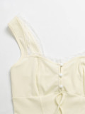Women's Sweet Lace Patchwork Strap Ruched Low-Back Slim-Fit Mini Dress