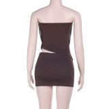 Women's Rhinestone Trimmed Strapless Irregular Open-Waist Top and High-Waisted Bodycon Skirt Set