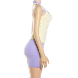Summer Women's Fashionable Solid-Color Streetwear Low-Cut Sleeveless Tight-Fitting Tank Top and Jumpsuit Set