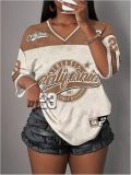 Y2K Women's Breathable Quick-Dry Mesh V-Neck Print Loose-Fit Short-Sleeve Soccer Jersey