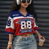 Women's Fashionable Print Short Sleeves Cropped T-Shirt