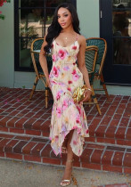 Women sleeveless U-neck and spaghetti straps  printed dress