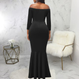 Sexy Fashion Solid Off Shoulder Slit Women's Evening Dress