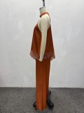 Women casual lace patchwork top and wide-leg pants two-piece set