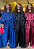 Women elegant lantern-sleeve top and wide-leg pants two-piece set