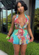 Women Summer Print Halter-neck crop top and shorts two-piece set
