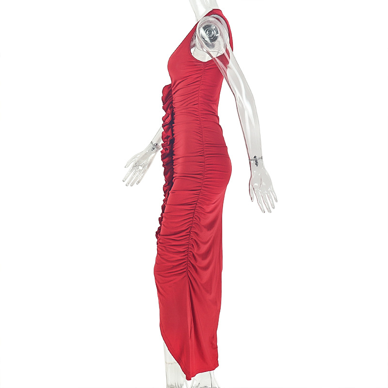 V-Neck Sleeveless Slit Bodycon Dress for Evening Parties