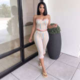 Women Summer Sexy Strapless Backless Tube Top and Pants Two Piece Set