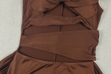 Women solid-color cut-out and lace-up halter neck party bodycon dress