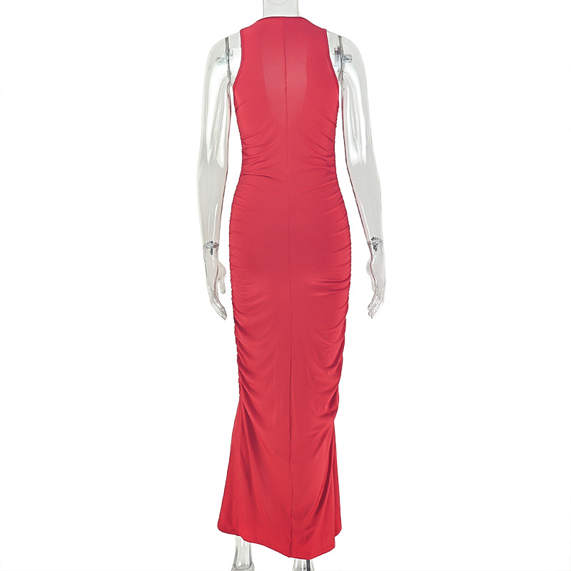 V-Neck Sleeveless Slit Bodycon Dress for Evening Parties
