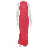 Women Sexy V-Neck Sleeveless Slit Bodycon Dress