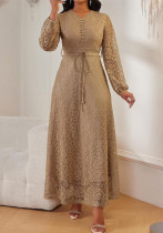 Women French-style with stand collar and lace long-sleeve dress