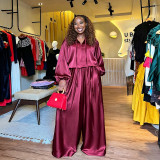Women elegant lantern-sleeve top and wide-leg pants two-piece set