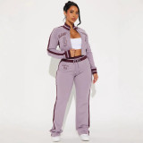 Women color-block printed fleece-lined top and pants two-piece set