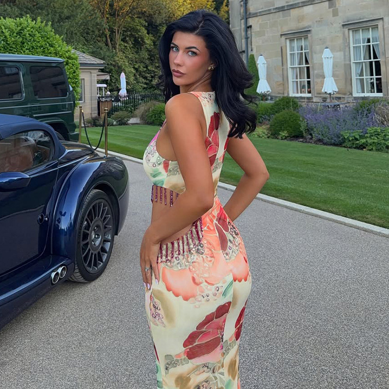 Printed Strapless Bodycon Dress for Summer Clubwear