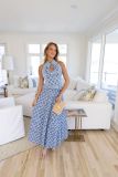Women summer printed halter-neck top and skirt two-piece set