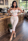 Women Summer Sexy Strapless Backless Tube Top and Pants Two Piece Set