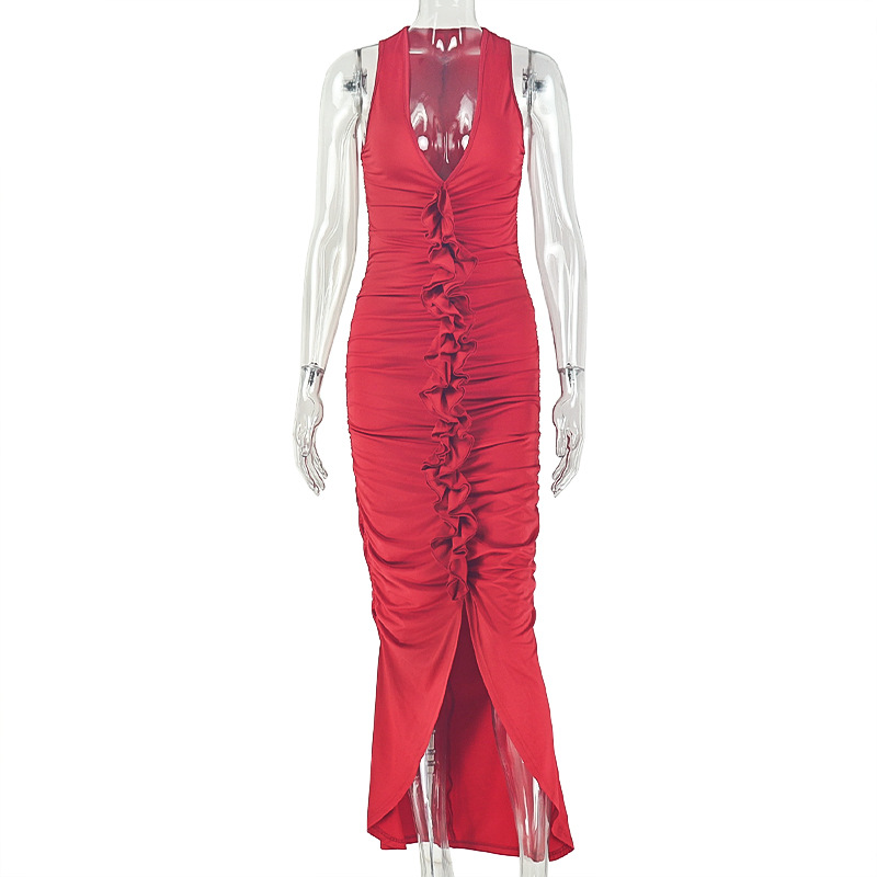 V-Neck Sleeveless Slit Bodycon Dress for Evening Parties