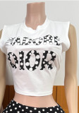 Women summer sleeveless crop top with polka-dot and letter print
