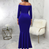 Sexy Fashion Solid Off Shoulder Slit Women's Evening Dress