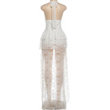 Women Summer Sexy Lace Patchwork Halter Neck Dress