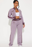 Women color-block printed fleece-lined top and pants two-piece set