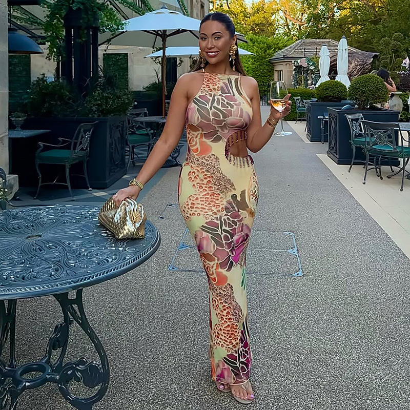 Printed Strapless Bodycon Dress for Summer Clubwear
