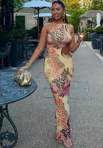 Women Summer Sexy Printed Strapless Bodycon Dress