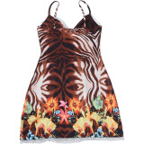 Women Summer V-Neck Spaghetti Strap Asymmetrical Slit Dress