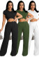 Women Autumn Solid Short-Sleeve Top and Wide-Leg Pants Two Piece Set