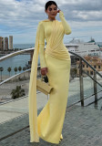 Women autumn long-sleeve  neck tie round neck and pleated bodycon dress