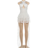Women Summer Sexy Lace Patchwork Halter Neck Dress