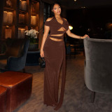 Women solid-color cut-out and lace-up halter neck party bodycon dress