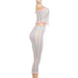 Women Summer Sexy Strapless Backless Tube Top and Pants Two Piece Set