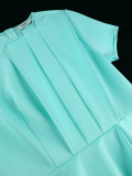 Plus Size Mint Green Ruffled Short-Sleeve Faux-Layered Slit Bodycon Dress