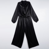 Women elegant lantern-sleeve top and wide-leg pants two-piece set