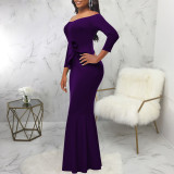 Sexy Fashion Solid Off Shoulder Slit Women's Evening Dress
