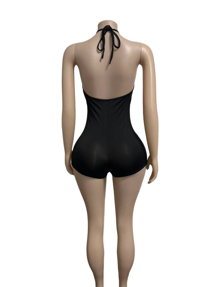 V-Neck Lace-Up Cutout Camisole Bodysuit for Clubwear