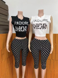 Women summer sleeveless crop top with polka-dot and letter print