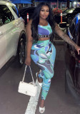 Women summer halter-neck tank top and pants two-piece set