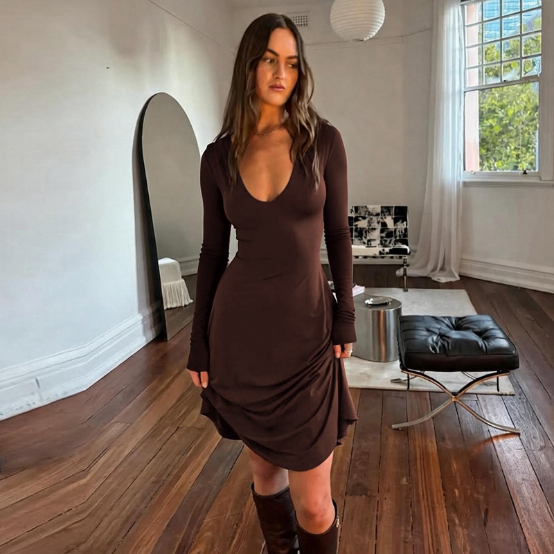 U-Neck Dress for Autumn Casual Wear